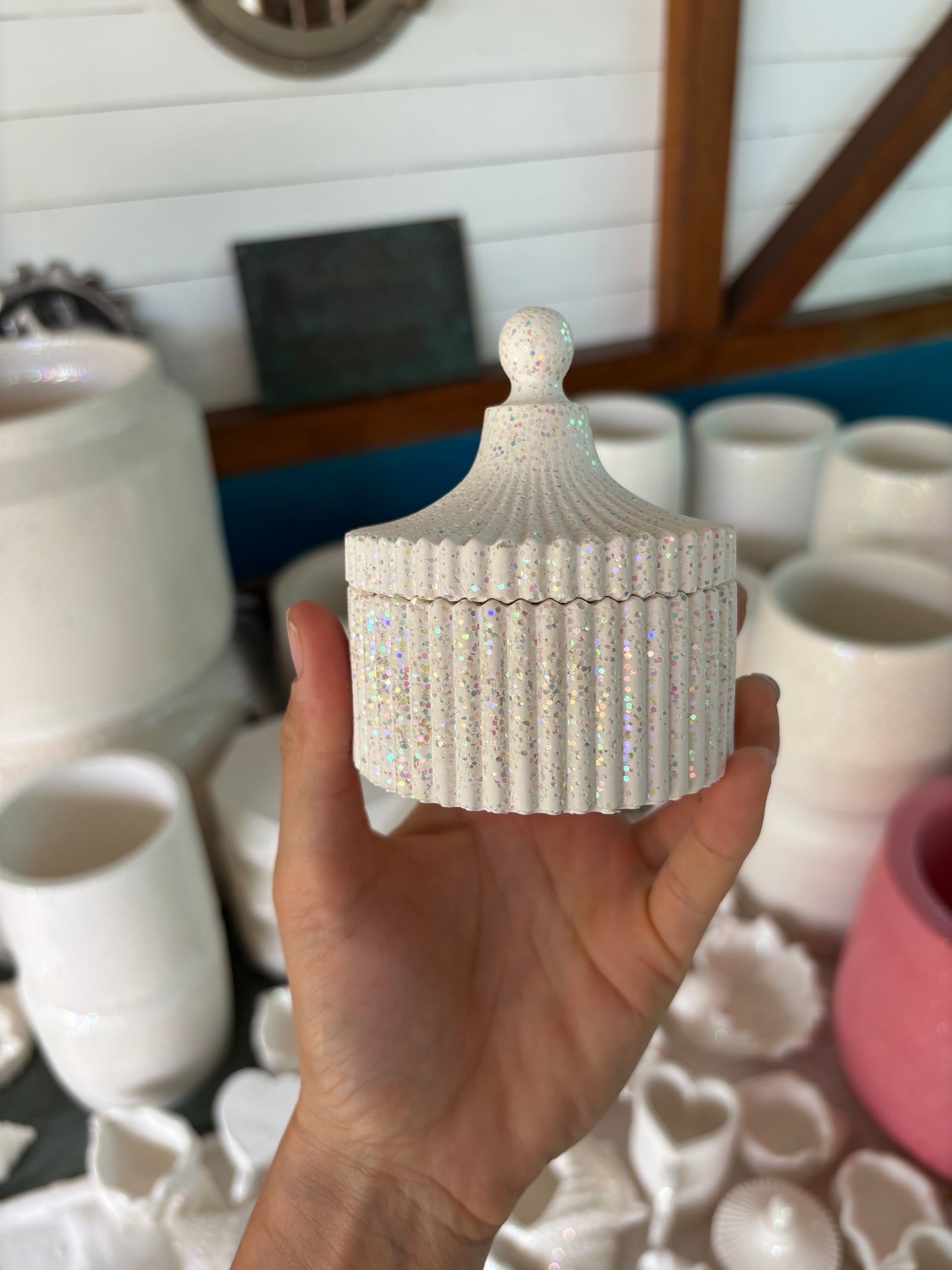 Boîte à Bijoux striée à paillettes